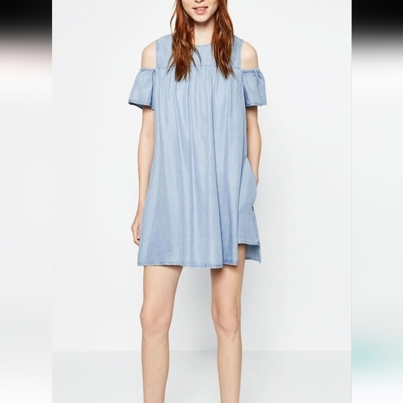 Zara chambray‎ Jumpsuit/dress With Cut-out Shoulders, - Picture 1 of 14